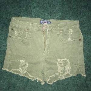 Olive green jean shorts